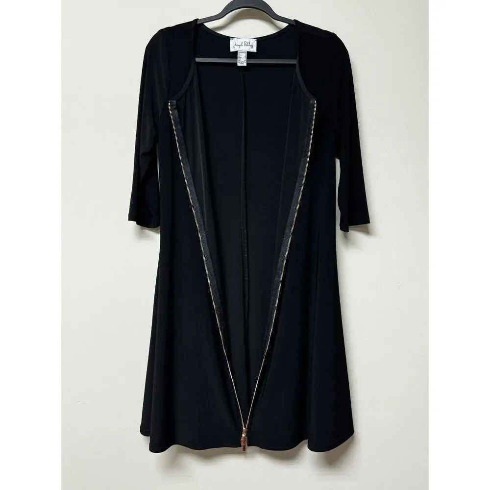 JOSEPH RIBKOFF Black Zip Front Long Sleeve Dress, Sz 10